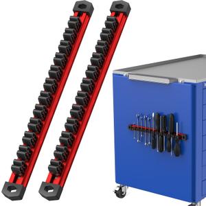 Preciva 2 PCS Magnetic Tool Holder with 24 Sliding Clips, Triple Strong Magnets & Aluminum Rails, Compact Screwdriver Organizer and Wrench Organizer for Garage Workshop Tool Box Storage