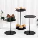MyGift Decorative Black Metal Cupcake Stand, Tabletop Food Display Riser, Retail Showcase Pedestal Stand, Set of 3