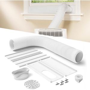 Portable Air Conditioner Window Vent Kit with 80" Length, 5.9" Diameter Exhaust Hose, 13Pcs Universal PVC AC Window Slide Seal with 4 Panel(17" to 63") for Horizontal&Vertical