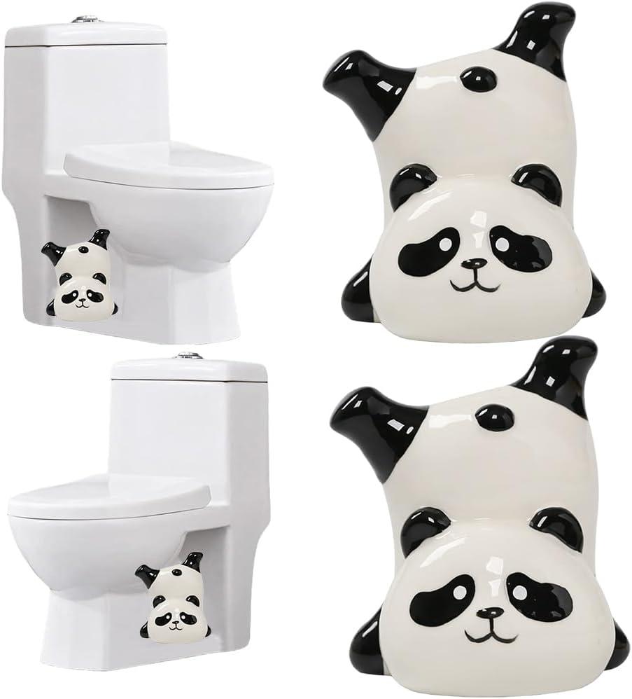 2PCS Toilet Bolt Covers Decorative, Ceramic Toilet Bolt Caps Decorative, Funny Toilets Screw Cover Caps, Lovely Panda Toilets Bowl Bolt Covers, Easy Installation Bathroom Accessories (Handstand)
