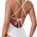 SUUKSESS Women Sexy Low Back One Piece Swimsuit Slimming Tummy Control Bathing Suit (White, M)
