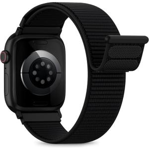 Nylon Loop Sport Band Compatible with Apple Watch Bands 44mm/45mm/46mm/49mm/(42mm-Series 3 2 1) for Women Men, iWatch Wrist Straps Breathable, Soft Band Ideal for Outdoor (Black)