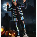 ESHOO Black Halloween Skeleton Costume Kids Girls Boys Hooded Jumpsuit Onesie Halloween Cosplay Outfits, Size L