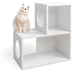 Cat Stairs Shelf 2 Steps, cat Tree Climbing Shelf, Window Perch & Storage Solution, Stair Platform for Indoor Adult Cats, Made from Safe Sturdy Material, Versatile Ladder Direction, White
