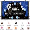 7x5ft Happy Birthday Backdrop Black White Balloon Theme Photography Background Glitter Blue Curtain Crown Fireworks Boys Kids Birthdays Party Banner Decorations Men Parties Photo Booth Prop (Color 1)
