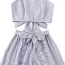 SweatyRocks Women's 2 Piece Outfits Summer Sleeveless Tie Back Crop Cami Top and Shorts Set (Large)