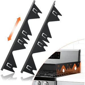 Stainless Steel Stove Gap Covers (2PCS), Stove Gap Filler, Range Trim Kit, Stove Gap Guard for Kitchen Oven Between Stovetop and Counter, Easy Clean Heat Resistant, Adjustable Length 13.8'' to 27.5'', Black