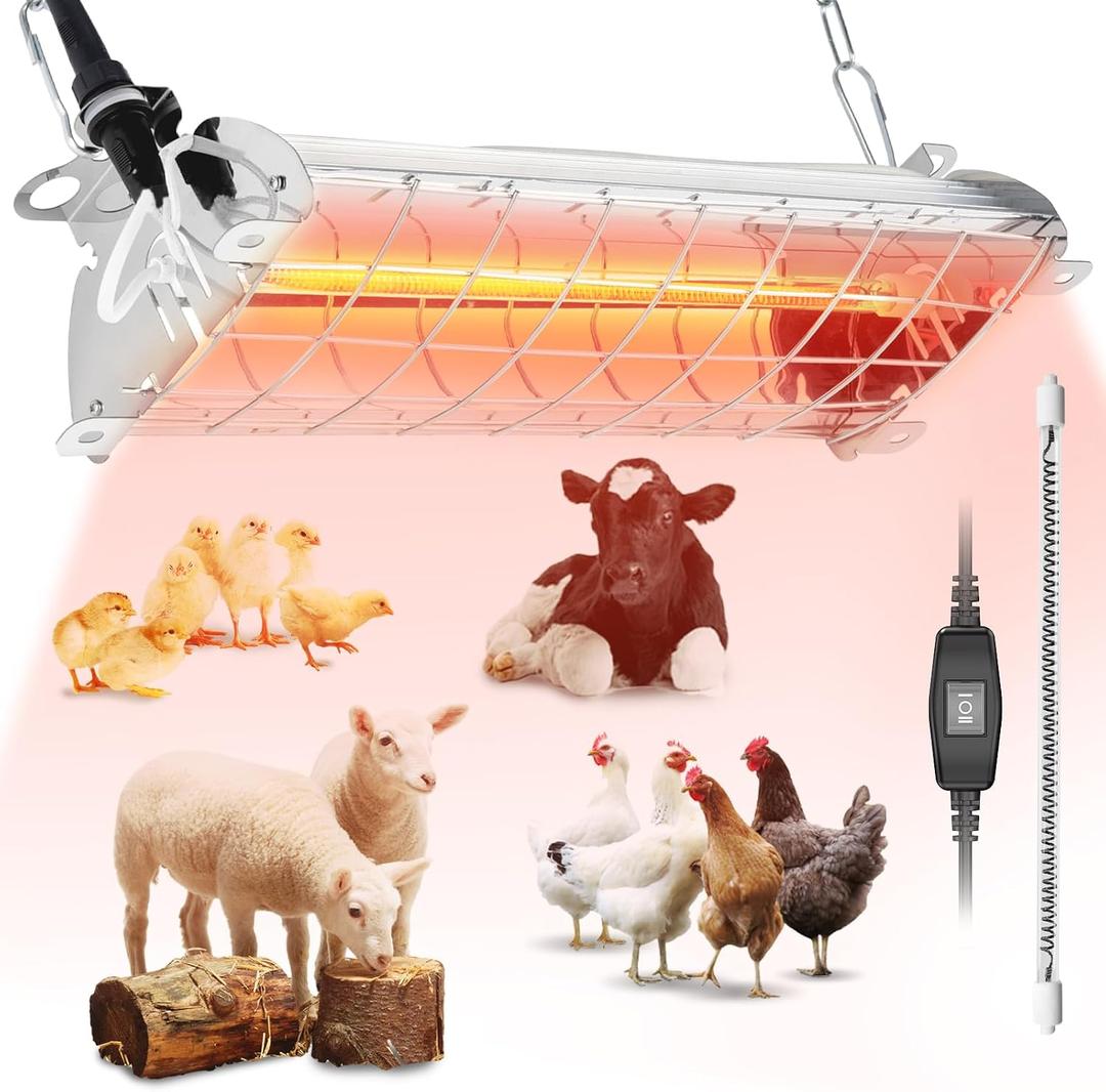 400W Heat Lamp for 30 Chicks, 9.84ft Cord UL Passed Brooder Heating Plate & Carbon Fiber Bulb Chicken Coop with Adjustable Temp & Hanging Height for Livestock Pet Supplies (Silver)