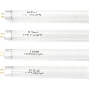 16 Inches F10T5 Replacement Bulb Compatible Jasco T5 10 Watt Warm White 3000K F10T5/830 Tube for Counter and Cabinet Fixture 4 Count 16 Inches F10T5 Replacement Bulb Compatible Jasco T5 10 Watt Warm White 3000K F10T5/830 Tube for Counter and Cabinet Fixture 4 Count