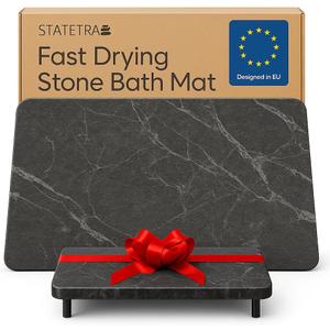 Stone Bath Mats for Bathroom - Diatomaceous Earth Bath Mat, Quick-Dry Bath Stone Mat & Large/Small Stone Shower Mat, Anti-Slip 100% Natural Stone Bathmat, 2 Stone Mats (Black Marble)