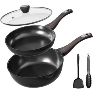 Nonstick Cookware Set, Titanium Coating Pan Set, Induction Cookware Oven Safe RV Kitchen Set, PFAS PFOA & PTFE Free, (8+11Inch with Lid)