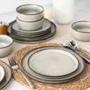 GBHOME Ceramic Dinnerware Sets for 6, 18 Pieces Stoneware Plates and Bowls Sets, Reactive Glaze Dishes -Scratch Resistant, Dishwasher&Microwave Safe, Green Wheat
