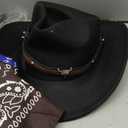 Western Cowboy Costume Outfit for Men Cowboy Hat Belt Neck Gaiter Face Cover Accessories for Halloween Party Cosplay (Black)