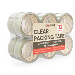 Clear Packing Tape Heavy Duty 12 Rolls, 1.7mil Thickness, Strong Adhesive for Shipping, Moving & Packaging, 1.88" Wide x 60 Yards Per Roll, Smooth Unroll, Clear Finish, Fits Standard Dispensers