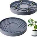 REDHUGO 2PCS Round Plant Caddy with Hidden Wheels, Heavy Duty Rolling Plant Stand Caddy with Wheels, Pot Base for Indoor Outdoor, Gray, 14 inches