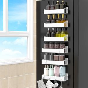 HuggieGems 6 Pack Magnetic Spice Rack Organizer for Refrigerator and Oven, White Fridge Organizers and Storage for Kitchen