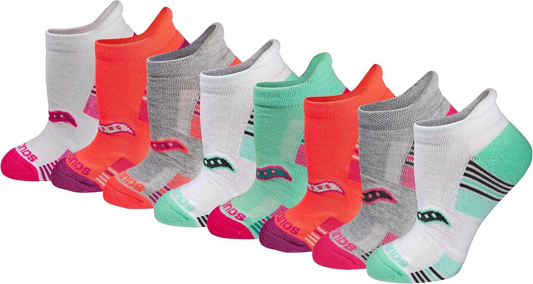 Saucony Women's RunDry Performance Heel Tab Athletic Socks, Assorted Light (8 Pairs), Small