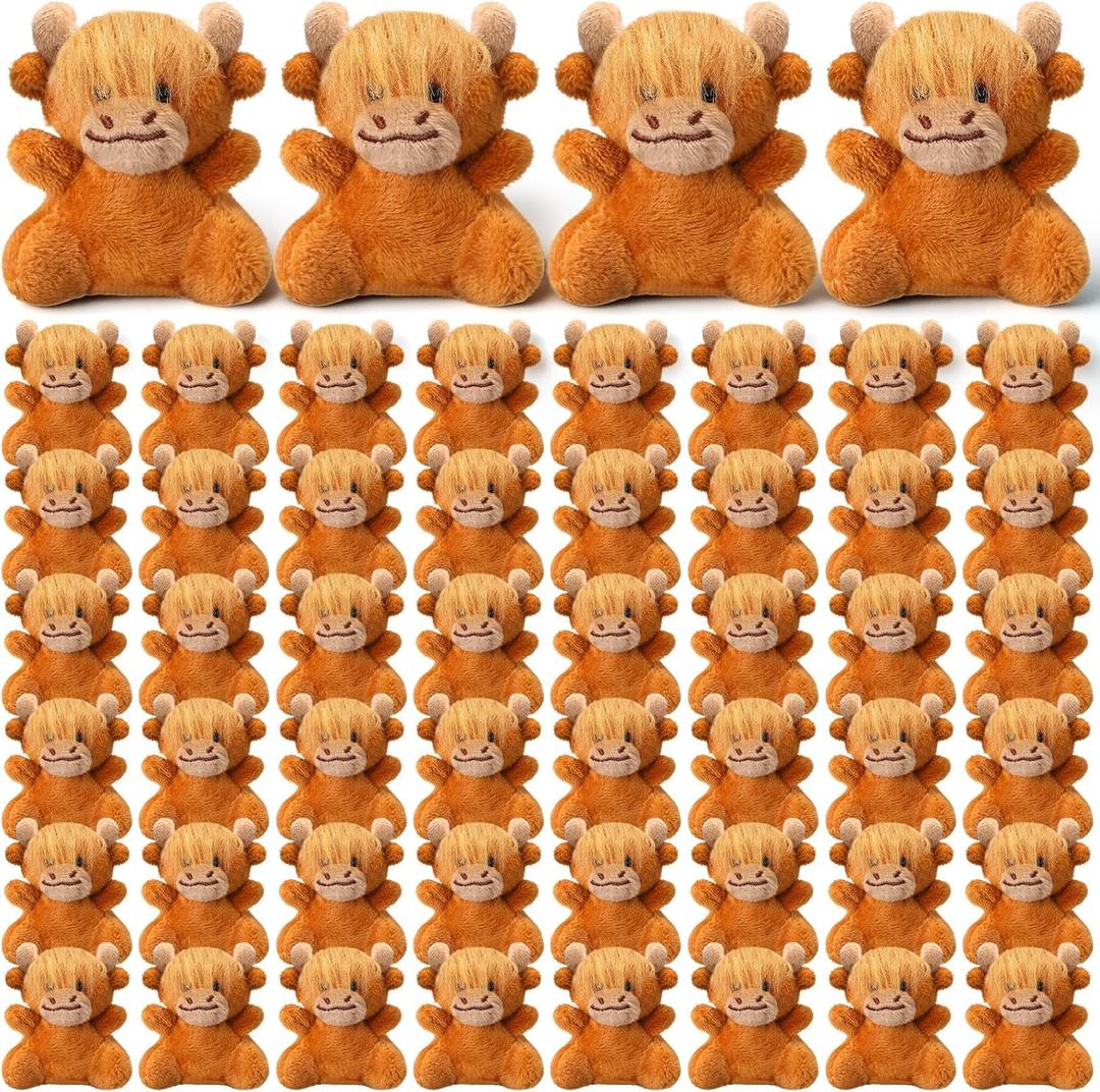 Shappy 50 Pcs Mini Highland Cow Animal Toys 2.36 Inch Small Highland Cattle Stuffed Animals Bulk Cute Tiny Plushies for Birthday Gift Party Carnival Prize