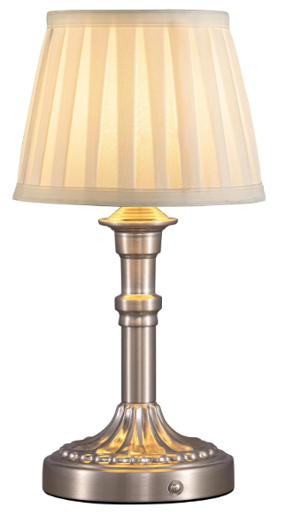 KDG Cordless Portables Table Lamp, LED Fabric Shade Small Desk Lamp, 5000mAh Battery Powered Lighting, 2700K Stepless Dimmable Light for Living Room, Dining Room, Bedroom, Bedside (Nickel)