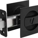 goldenwarm Matte Black Square Pocket Door Lock, Pocket Door Hardware for 2-1/8'' Round Bore Hole, Pocket Door Handles Fit 1-1/4'' to 2'' Thickness Sliding Door 2-3/8'' Latch 1 Pack