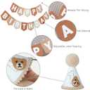 DCJHFJ Bear First Brown Felt Happy Birthday High Chair Banner Pre-strung Birthday Hanging Decoration with Birthday Hat One Cake Topper for 1st Birthday Party Decor