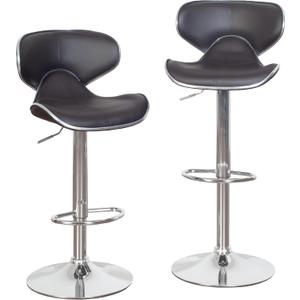 Roundhill Furniture Masaccio Cushioned Leatherette Upholstery Airlift Adjustable Swivel Barstool with Chrome Base, Set of 2, Brown