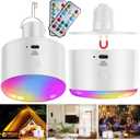 Battery Operated Light Bulb with Remote RGB Rechargeable Light Bulb USB Charging,50H Long Life Emergency Light Bulbs for Power Outage,Battery Powered Light Bulb for Home,Outdoor Activities (2 Pack)