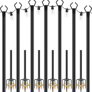 NUERPO 7 Pack String Light Poles,Metal Poles for Hanging Outdoor Light Strings,7 Pack 10 FT Light Poles Stand for Outside Garden,Patio,Wedding,Backyard,Deck,Party