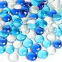 FUTUREPLUSX 5 Lb Flat Glass Marbles, 500PCS Blue Mixed Color Flat Gems Decorative Glass Stones Vase Filler Beads Table Scatter Decor