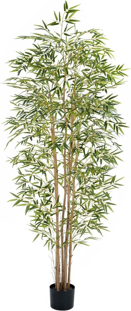 Artificial Bamboo Tree, Fake Bamboo Plant 7FT Tall with 6 Natural Real Bamboo Trunks, Artificial Tree Indoor Decor Faux Silk Tree for Home Office Living Room Modern Decor