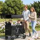 Stroller Wagon with Adjustable Handle Includes Canopy & Organizer, Foldable and Convenient for Storage (Black)