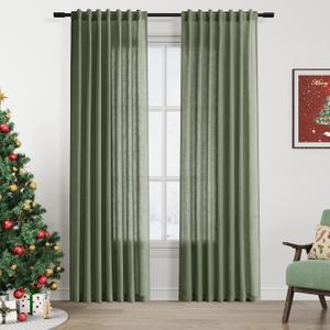 Christmas Olive Green Linen Curtains 84 Inches Long for Bedroom Back Tab Light Filtering Privacy Semi Sheer Curtains Modern Farmhouse Decor Olive Green Curtain for Living Room 2 Panels 52x84 (Loden)