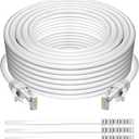Adoreen Cat 6 Ethernet Cable 50 Ft-White, Outdoor & Indoor Snagless Long Round RJ45 Network Cable, POE, Soft Flexible Gbps Internet LAN Computer Patch Cord for Router Modem Switch Fast Gaming+ Ties
