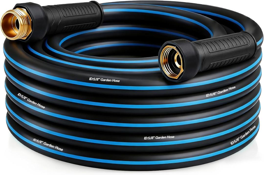 Heavy Duty 5/8 in x 25FT Non-Expandable Garden Hose, Lightweight Rubber Hybrid Water Hose, Kink Resistant Flexible & Durable, Leak-Free 3/4" Brass Male to Female Fittings for Lawn Patio