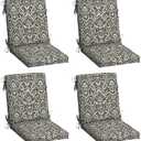Arden 4-Pack Outdoor Patio Dining Chair Cushion, 20x44, Rain-Proof Seat Pad, Fade-Resistant Outdoor Cushion Black Aurora Damask