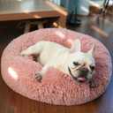 Calming Donut Dogs Beds for Small Dogs Washable,23inch Plush Round Pet Bed for Cozy Sleep,Fluffy Faux Fur Large Cat Bed,Fits up to 25 lbs Pets,Pink