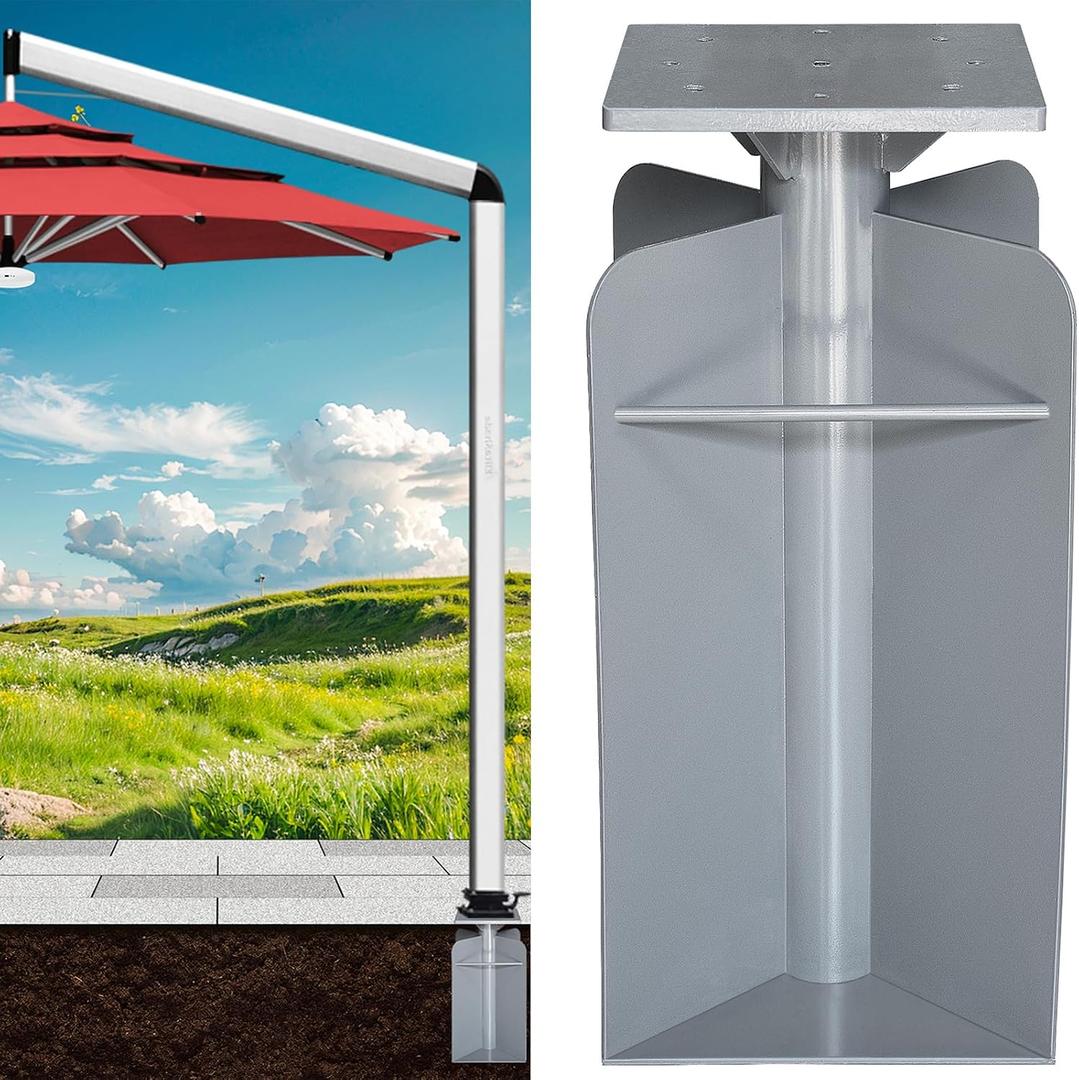 EliteShade USA Rustproof & Windproof Heavy Duty In-ground Umbrella Base Stand, Universal Anchor Holder for Both Cantilever & Straight Middle Pole Patio Umbrellas, Commercial Grade Permanent Stainless Steel Ground Socket