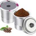 Reusable K Cups, Universal stainless steel Reusable Coffee Pods, Refillable Single K Cups for K 2.0 and 1.0 Coffee Makers (２－Pack)