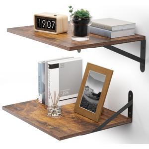 Deep Floating Shelves for Wall, 16W x 12D Wood Shelves Set of 2, Rustic Wood Floating Shelves, Wall Mounted Hanging Shelf for Living Room, Kitchen, Office, Bathroom and Bedroom Decor