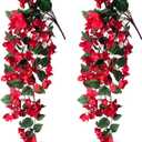 Ivydale 2PCS Artificial Bougainvillea Hanging Flowers Faux Plants for Outdoor Outside Summer Decoration, Fake Silk UV Resistant Realistic Long Trailing Vines for Home Porch Patio Balcony Yard, Red