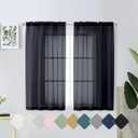 Lecloud Window Sheers 54 Inch Length, Airy & Lightweight Solid Black See Through Curtains for Bedroom Living Room, Soft Transparent Rod Pocket Short Bedroom Curtains 2 Panel Sets, 42" Wx54 L Inches