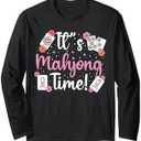It's Mahjong Time! Mahjong & Cherry Blossoms for Women Girls Long Sleeve T-Shirt Size L
