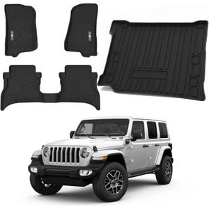 Floor Mats & Cargo Mat for Jeep Wrangler 4XE 2021-2024 2025, All Weather Floor Liners for Front/Rear/Cargo Custom Fit for Jeep Wrangler 4XE 4 Door Accessories