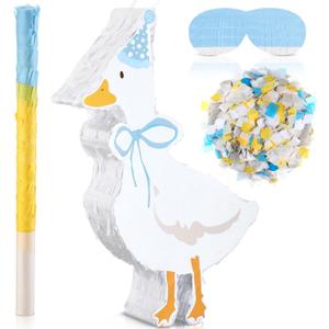 Silly Goose Birthday Party Decor Piata with Stick, Blindfold and Confetti for Blue Silly Goose Theme Birthday Baby Shower Nursery Decorations Gifts