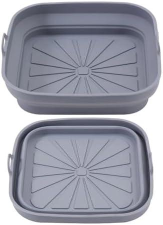 1pcs Air Fryer Silicone Basket Pot Square Foldable Airfryer Oven Baking Tray Mold Liner Reusable Oil-Free Kitchen Cooking Accessories(1PCS Grey)