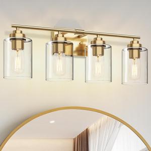 Bathroom Vanity Light Over Mirror,Bathroom Light Fixture Wall Sconce Lighting for Bedroom,Living Room (Gold, 4-Light)