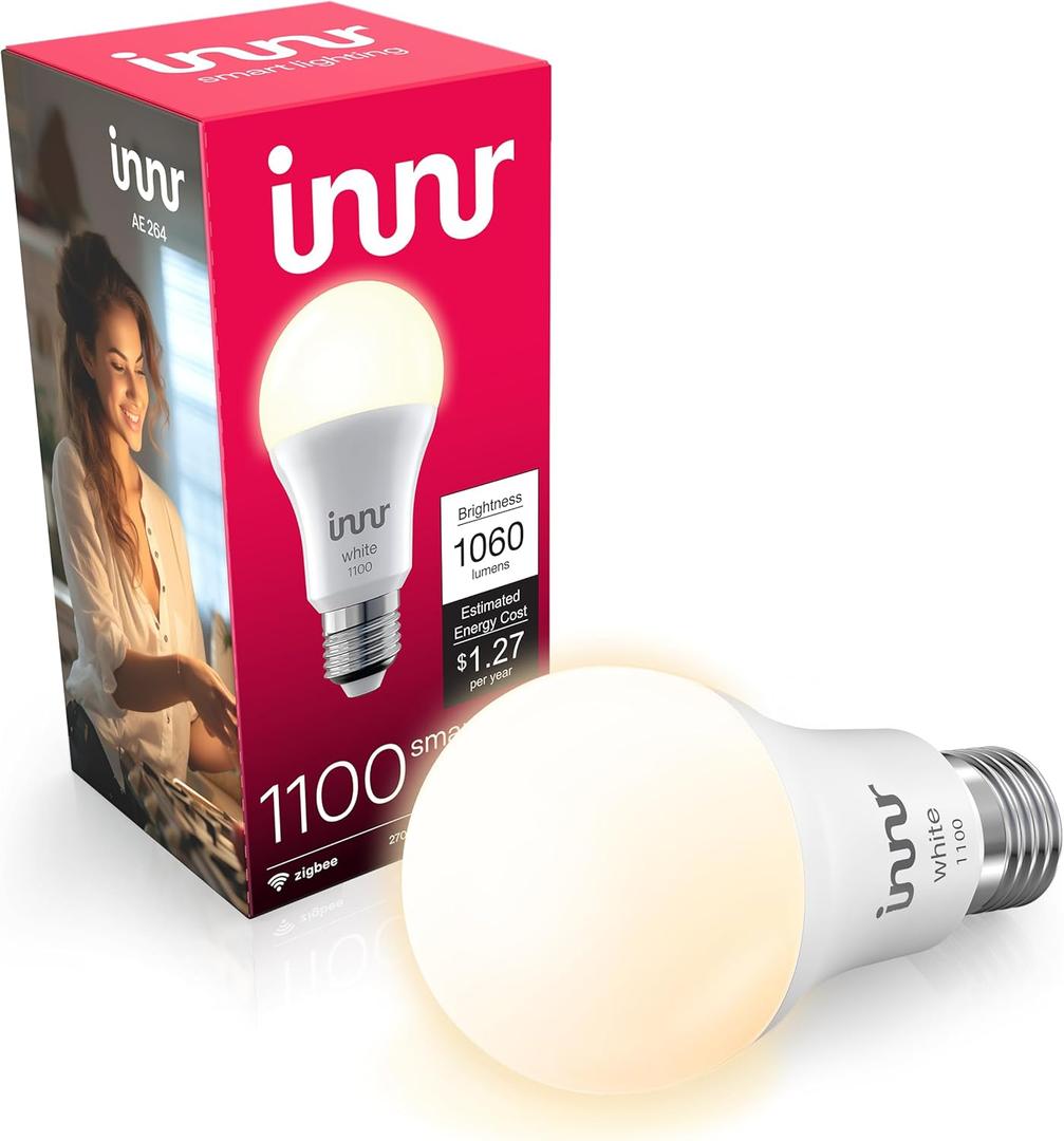 innr Smart Light Bulbs, A19 Zigbee, Works with Philips Hue* and Alexa (Bridge Required), Soft White Light Bulb, Dimmable, E26 LED Bulb 75 Watt, Warm White, 1060lm 1-Pack