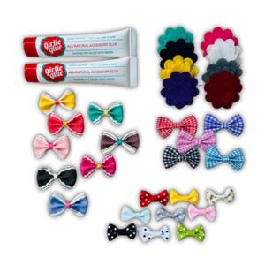 Girlie Glue and 30 stick-on accessories, Gentle Hair, Skin Adhesive for Babies & Pets, Non-Toxic, Long Lasting, Dries Clear, Washes Off with Water. 2 Tubes