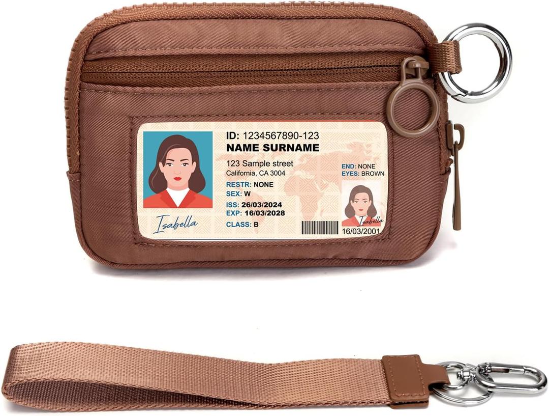 Keychain Wallet Mini Zip Around Wristlet Wallets for Women Detachable Wristlet Portable Coin Purse Small Wallets Brown