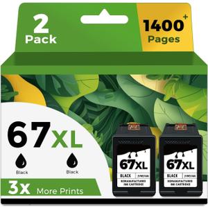 67XL Black Ink Cartridge Replacement for HP 67 Ink HP67 XL HP67XL BK for 2700 4155e 2755e 2734e 4100 2700e 4100e 6400 2752 2752e 4152e 6455e 6055e 2742e 6000 6055 6458e Printer High Yield (2 Pack)